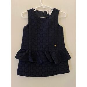 Armani Junior Infant Baby Girl Dress Navy Blue Heart Print Pleated 2A 2 94 CM